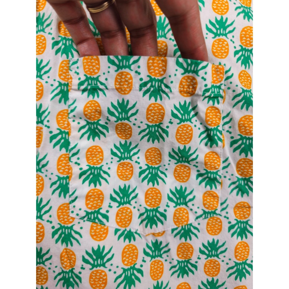 J. Crew Flex Washed Button Down Shirt Men XXL Slim Orange Green Pineapple Print - Picture 3 of 6
